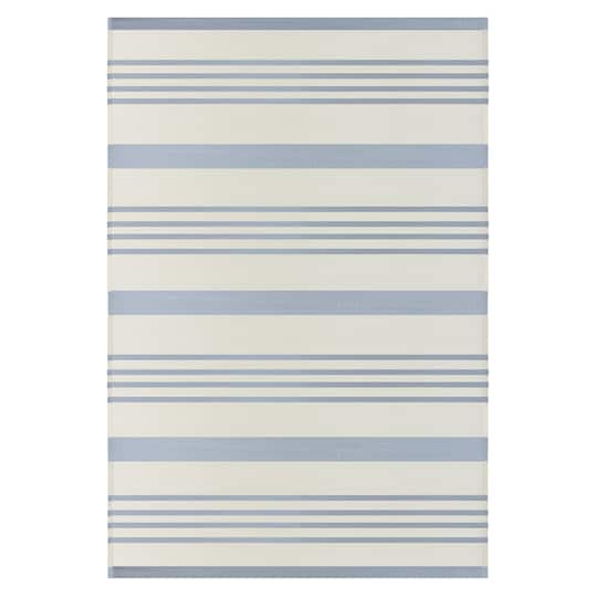 Light Blue &#x26; White Striped Rectangular Outdoor Area Rug, 4ft. x 6ft.